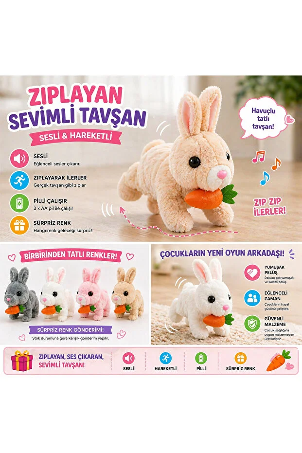 Pilli Zıplayan Tavşan Oyuncak | Sevimli Peluş Hareketli Tavşan